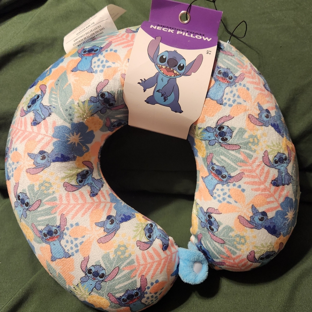 Bioworld Disney Stitch Kids Neck Travel Pillow - Blue and Pink NWT